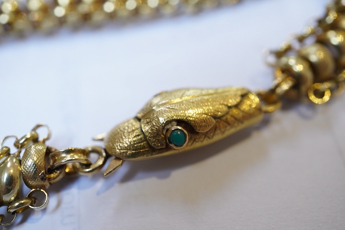 A gold long guard chain, 19th century